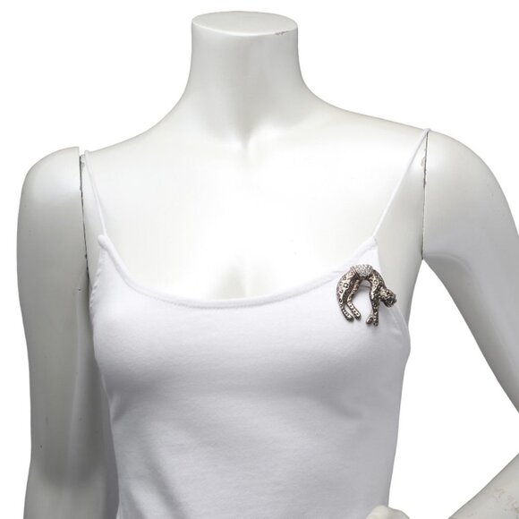 Vintage Rhinestone Jaguar Cat Brooch Pin Silver Metal Crystal Leopard Animal - Picture 8 of 8